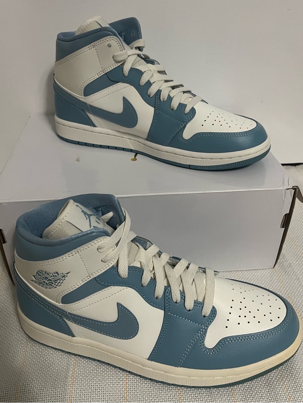 Jordan 1 Mid Men's Sneakers in White & Light Blue